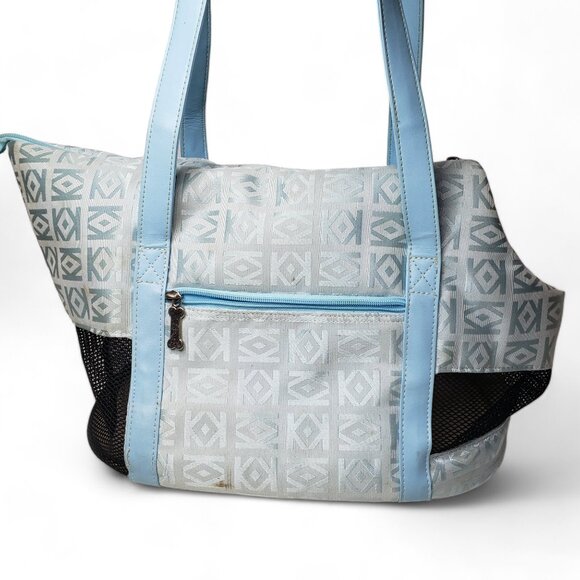 Small Dog Carrier With Shoulder Strap Geo Pattern Mesh Walls - Picture 5 of 12